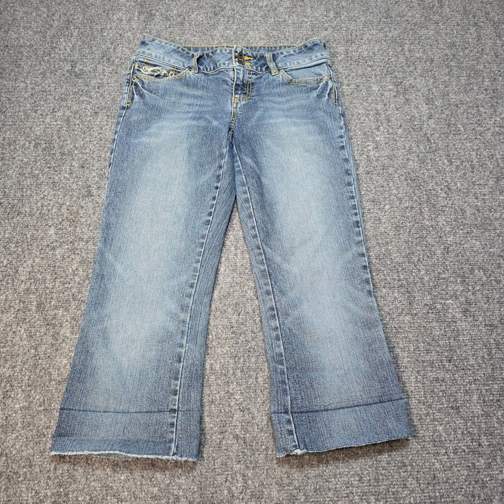 Vtg Y2K Arizona Jean Co Women's Low Rise Flare Jeans Size‎ 1 Distressed Crop - Picture 2 of 7